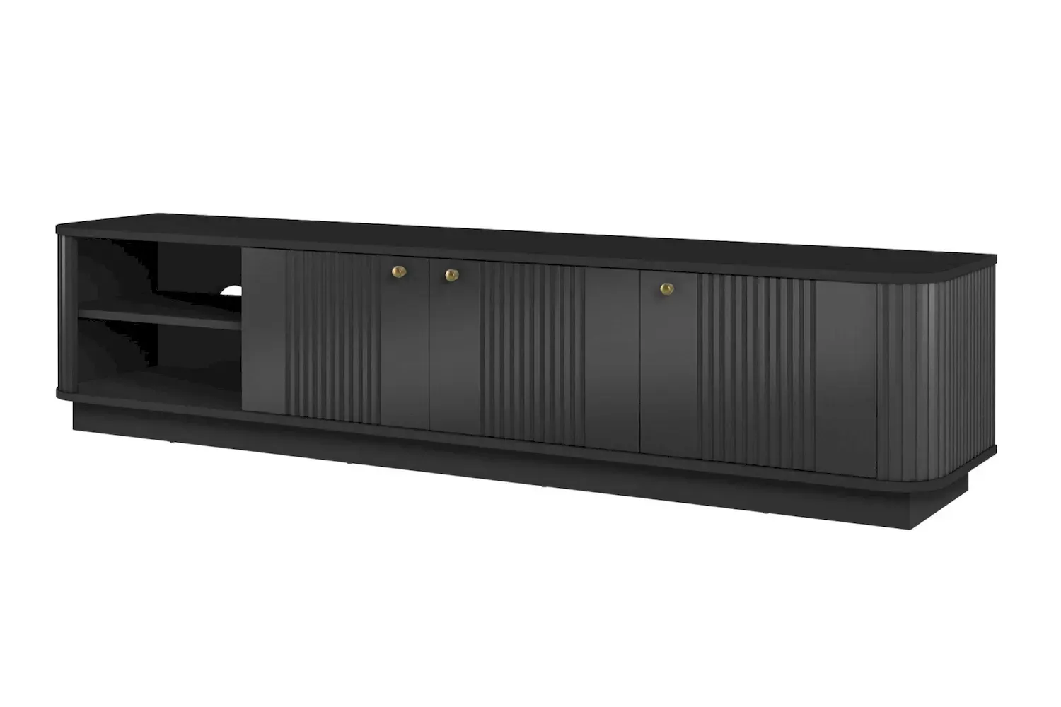 Szafka RTV 3-drzwiowa VESPER ryflowany front - czarny złote uchwyty cokół Szafka RTV 3-drzwiowa VESPER ryflowany front - czarny złote uchwyty cokół