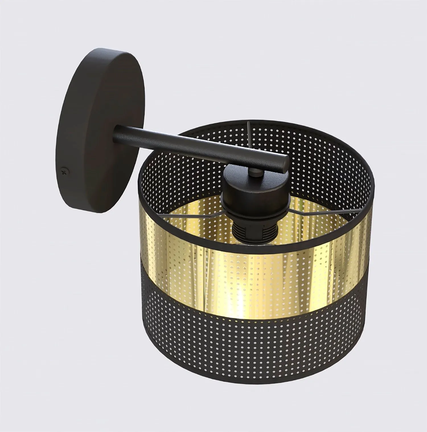 kinkiet, lampka, regulator światła, metalowa obudowa, kula perforowana