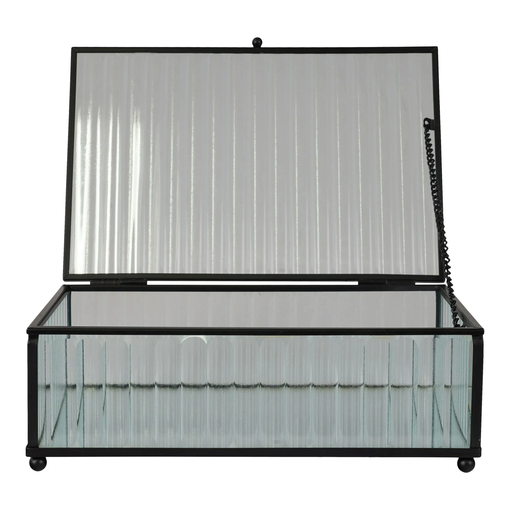 Pudełko do przechowywania SANTORINI szkło metal 20x13x7 cm czarny transparentny - 4442055