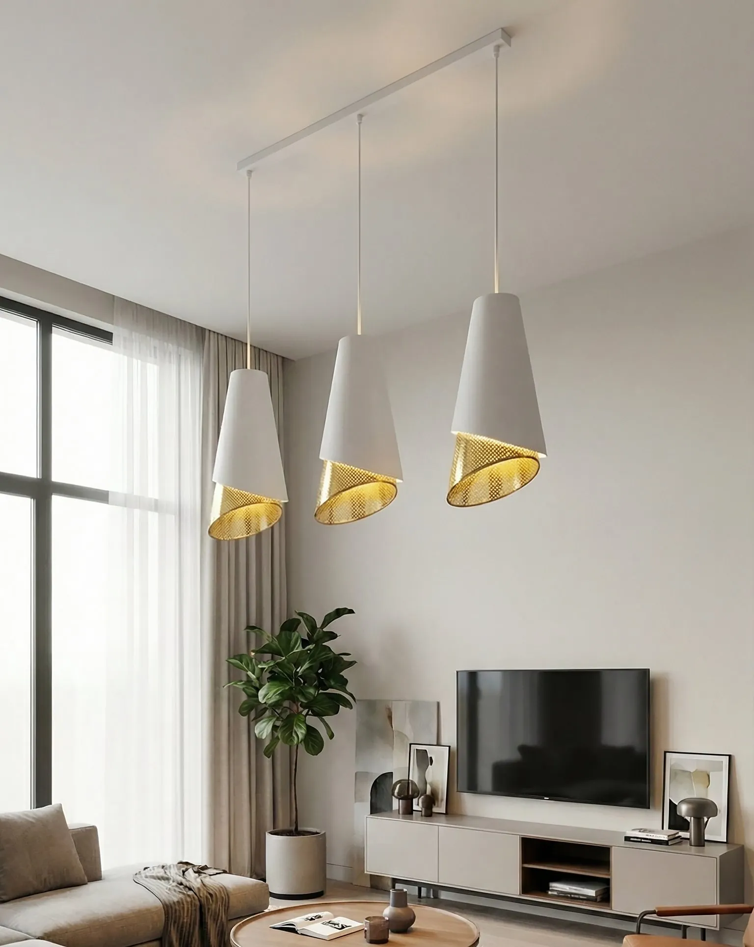 Lampa wisząca z perforowanym kloszem MODA 3 złoty biały - 1618/3