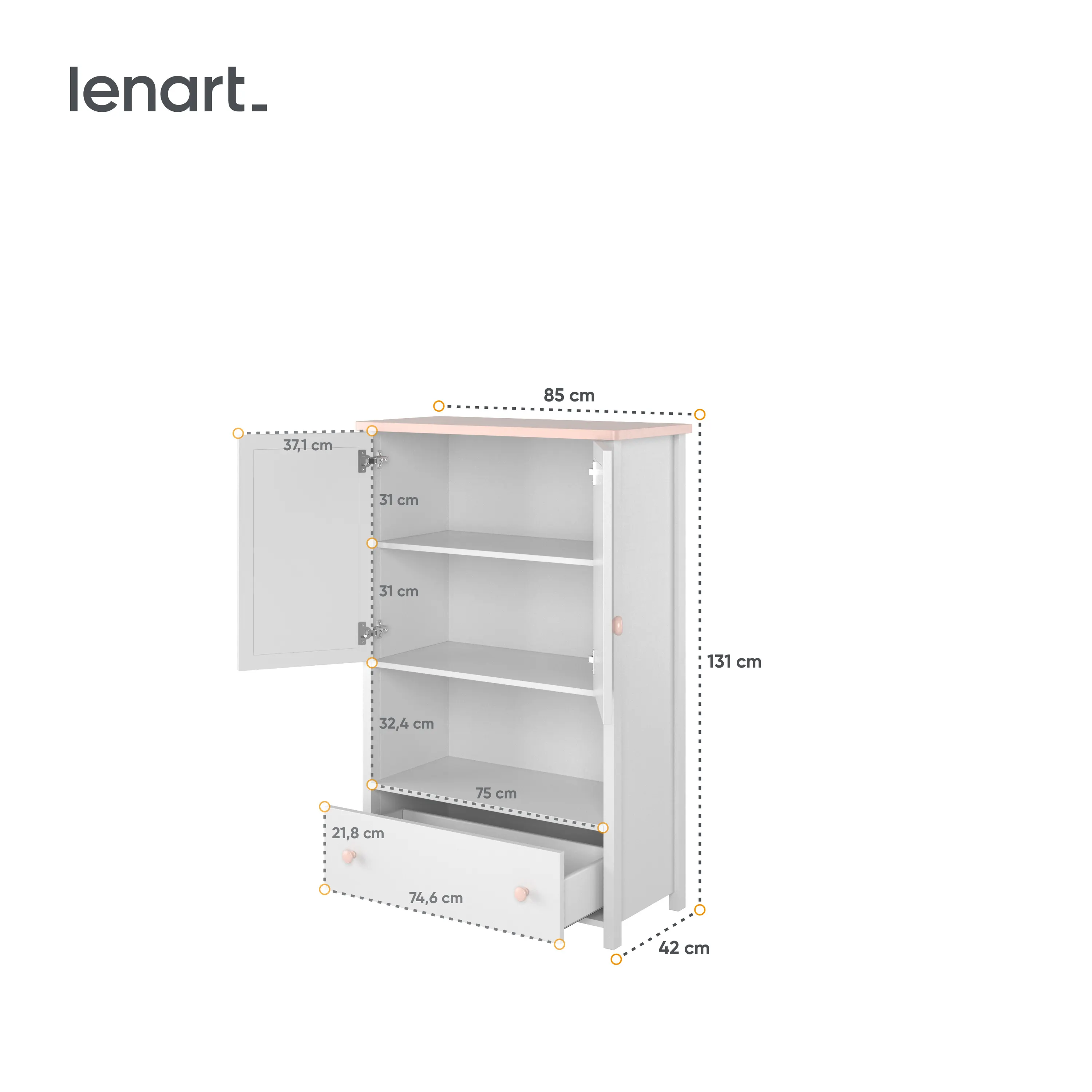Komoda LUNA LN-11 biało-różowa - LN11BR