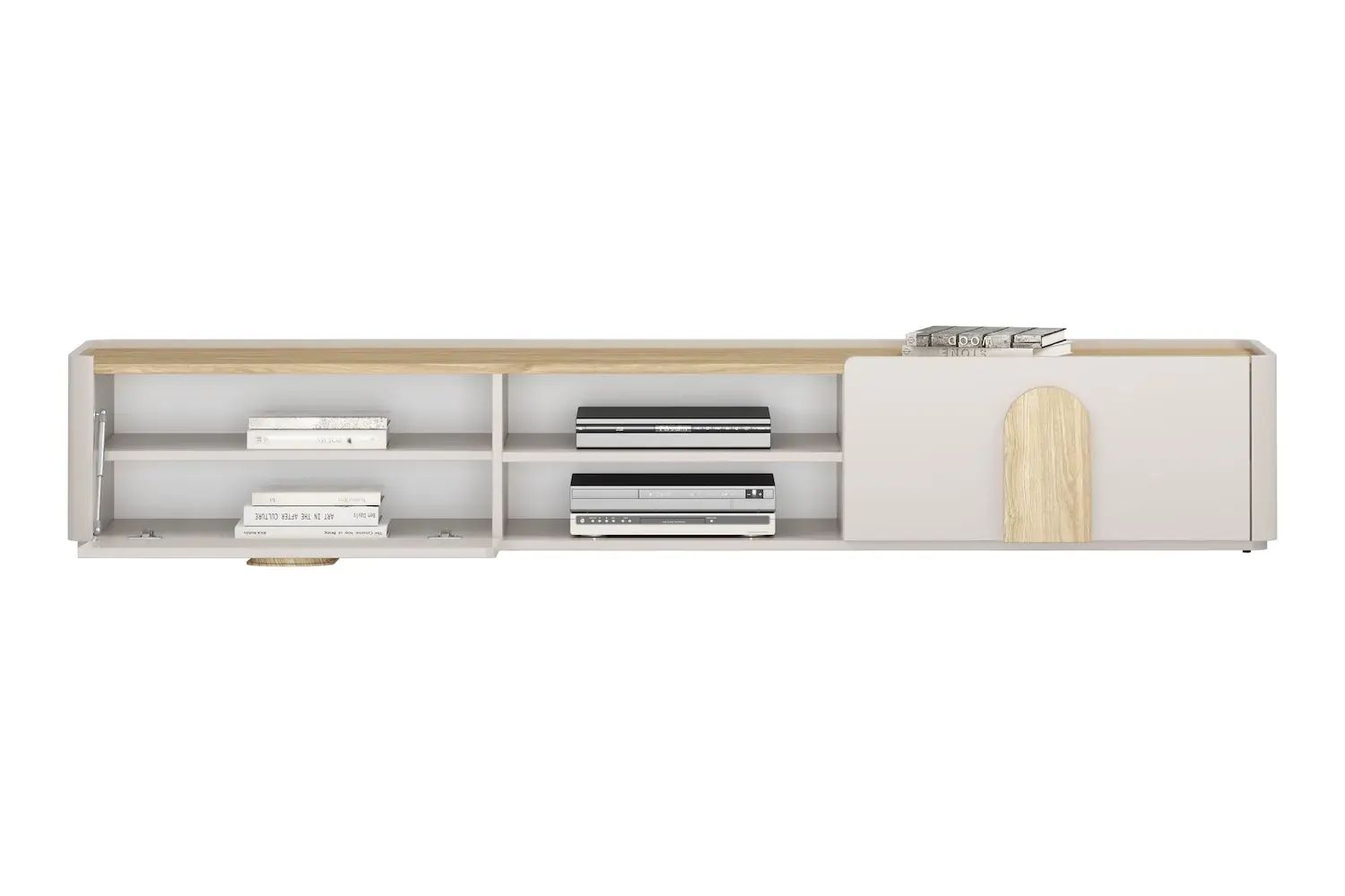 Szafka RTV z klapą i szufladą AMILIO 220 - cashmere dąb olejowany uchwyty dąb jasny - B_169216