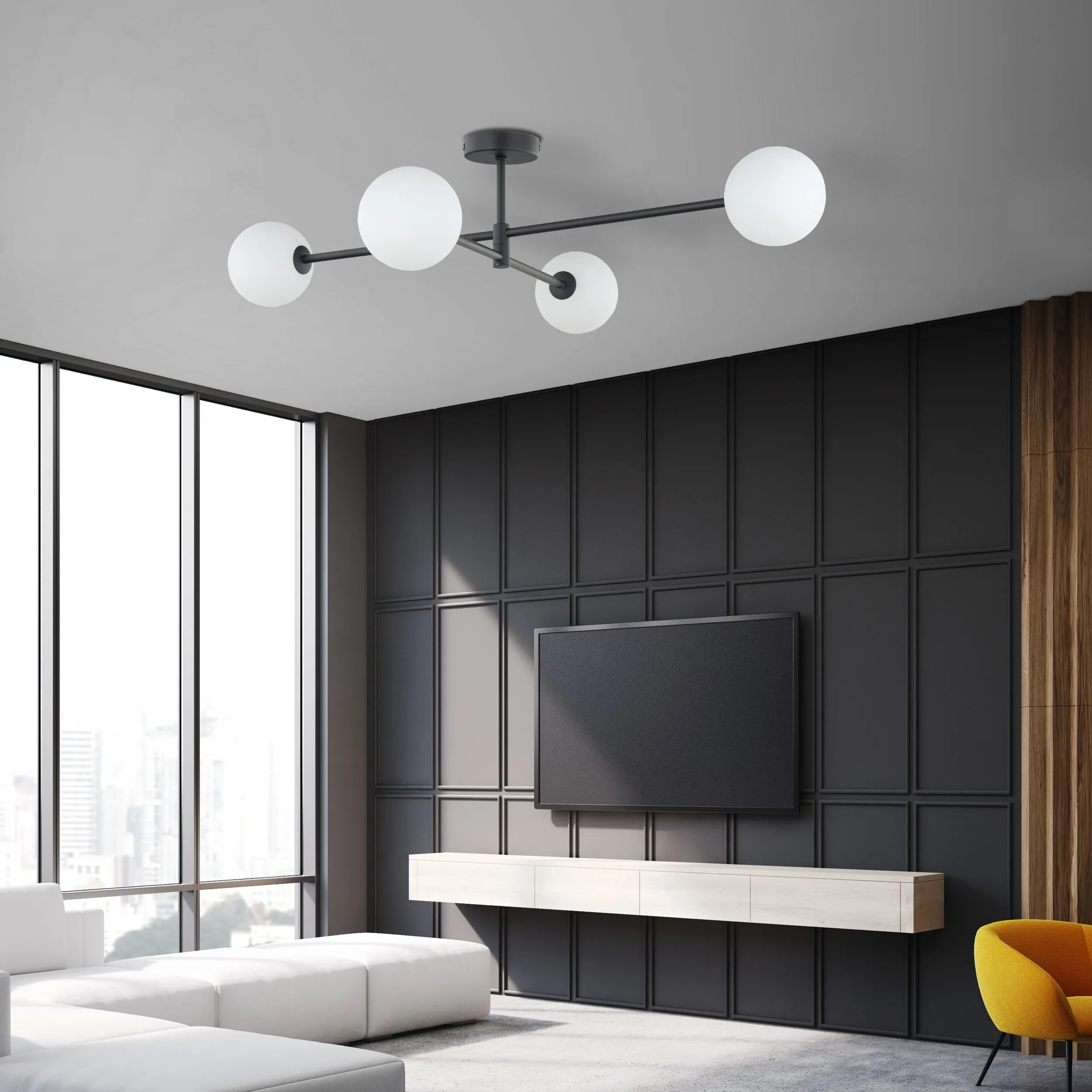 Lampa sufitowa SARIUS białe okrągłe szklane klosze 90x68x19cm - TK_4735