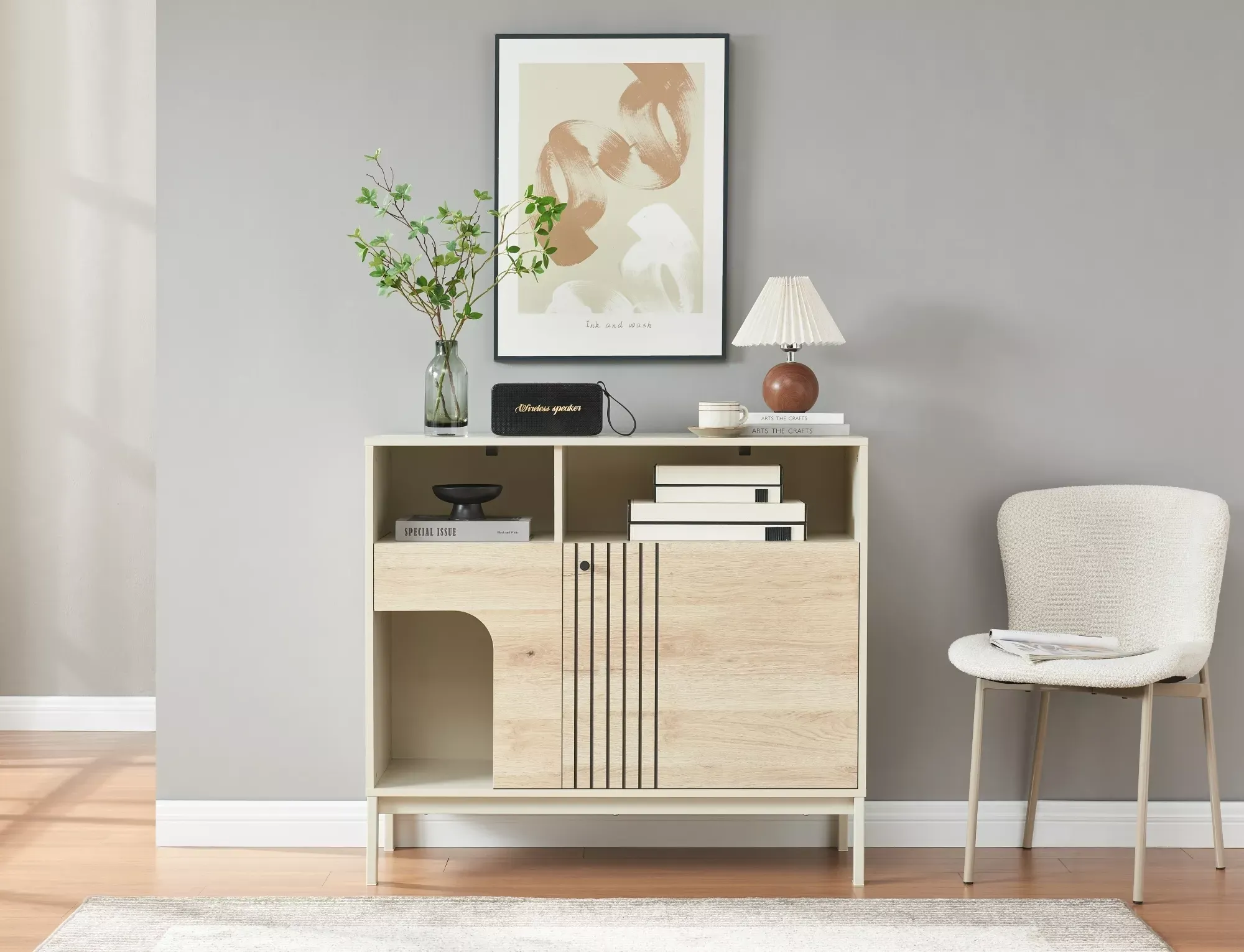 Komoda FROST K3 z półkami 100 cm dąb alpejski/złamana biel - FROSTK3