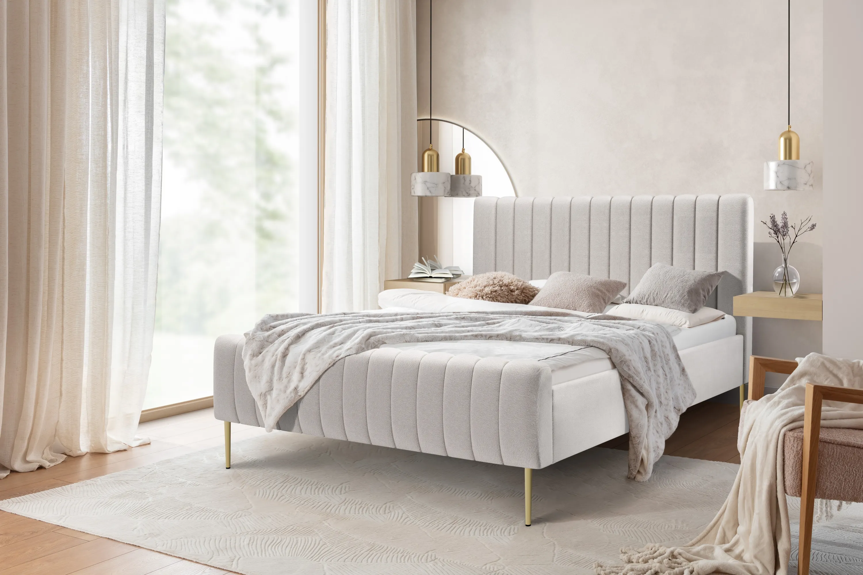 Łóżko Nicole / 140x200 / Leo 03 / złote nogi - beżowy - B_158602