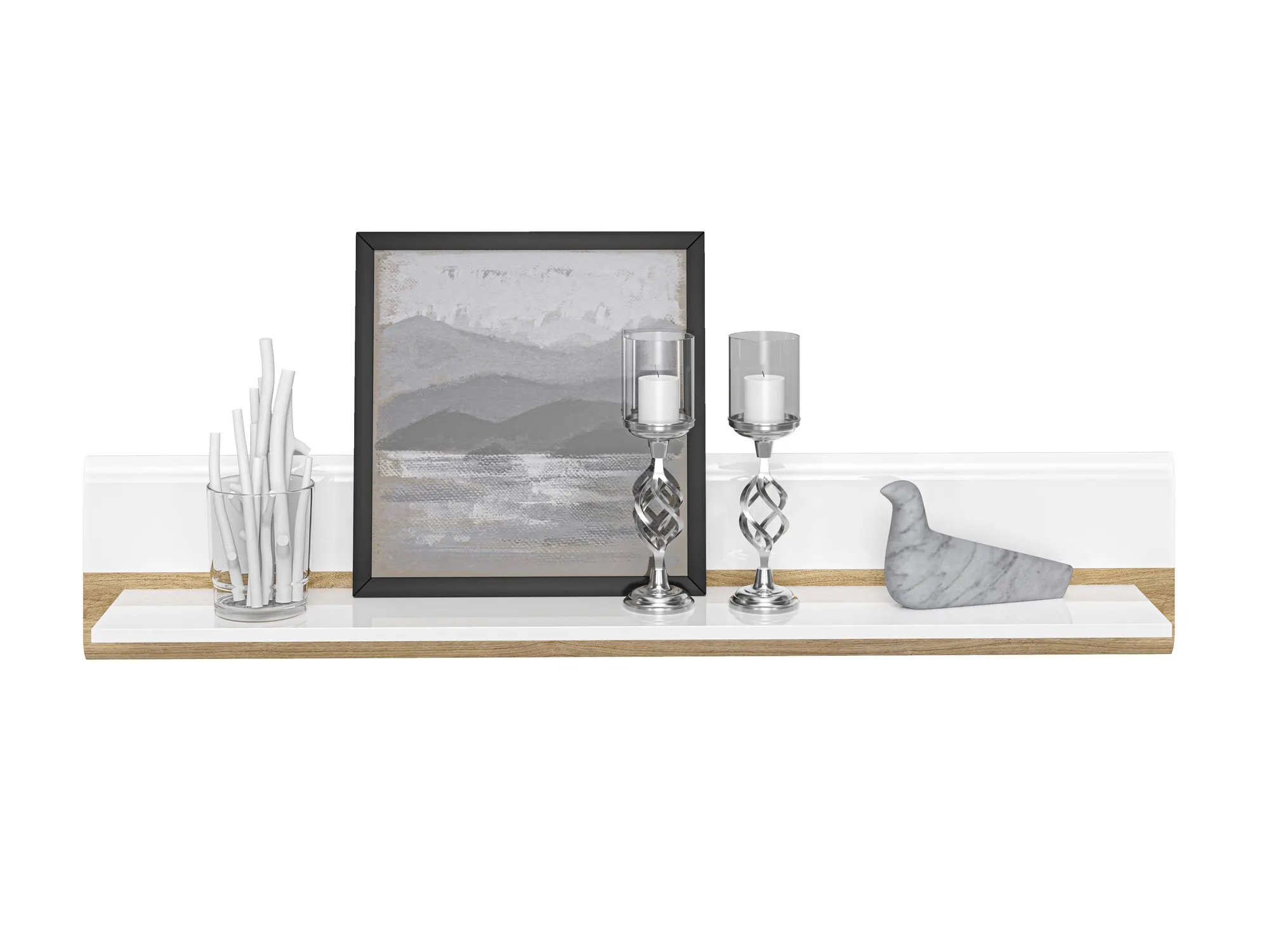 Półka ścienna ADAGIO 09 dąb castello, biały połysk 134x20x25 - 1ADAG09-001