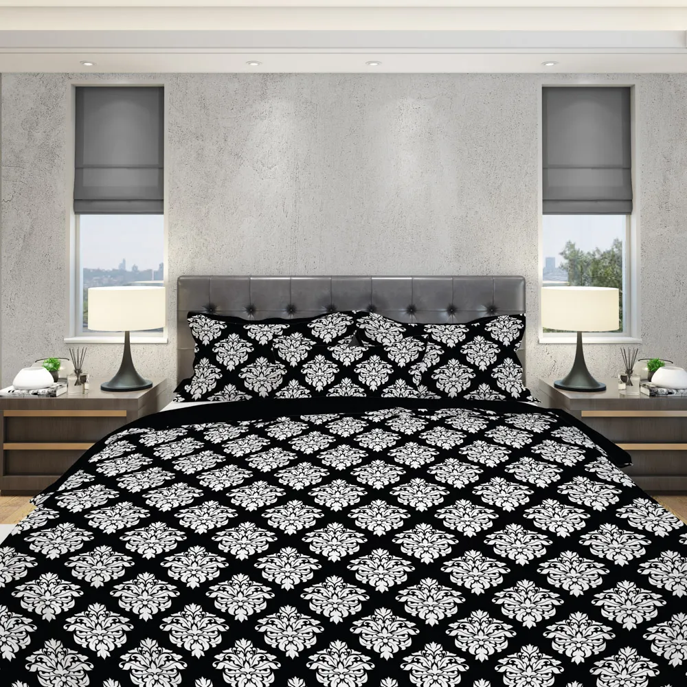 Pościel komplet GLAMOUR 007 bawełna 100% 180X200+2x70X80 biały czarny - FARO_26125