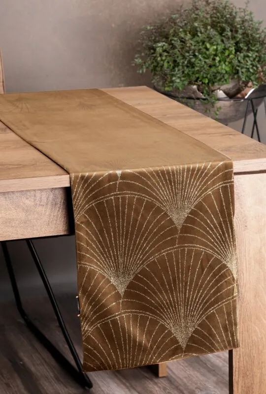 OBRUS BLINK 14 35 X 220 CM BRĄZOWY Meble, Tabela, Blat stołowy, Drewno, Stół do jadalni