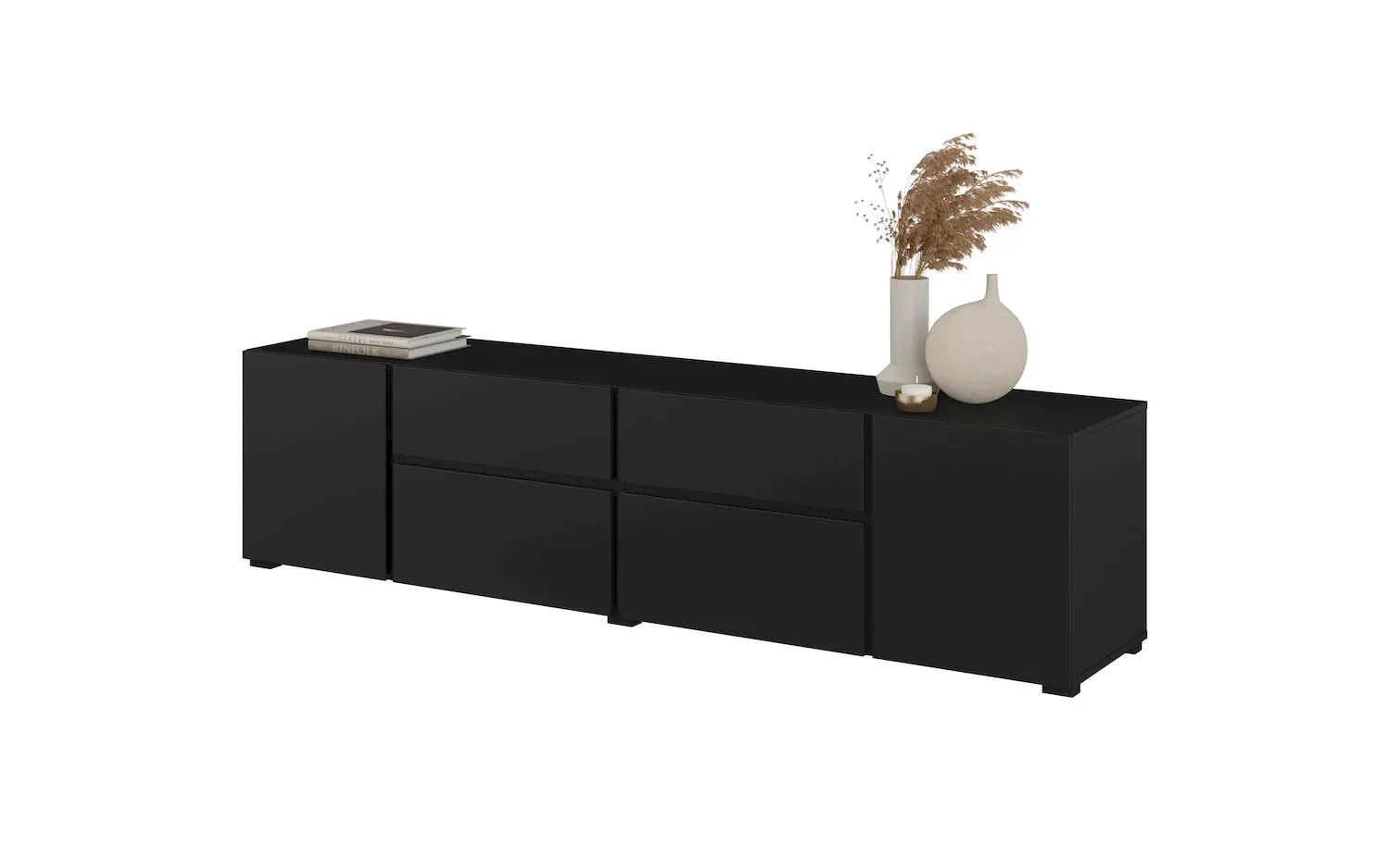 Szafka RTV 4-drzwiowa z 2 szufladami ASYMETRIC czarny onyks - 24W3OA39