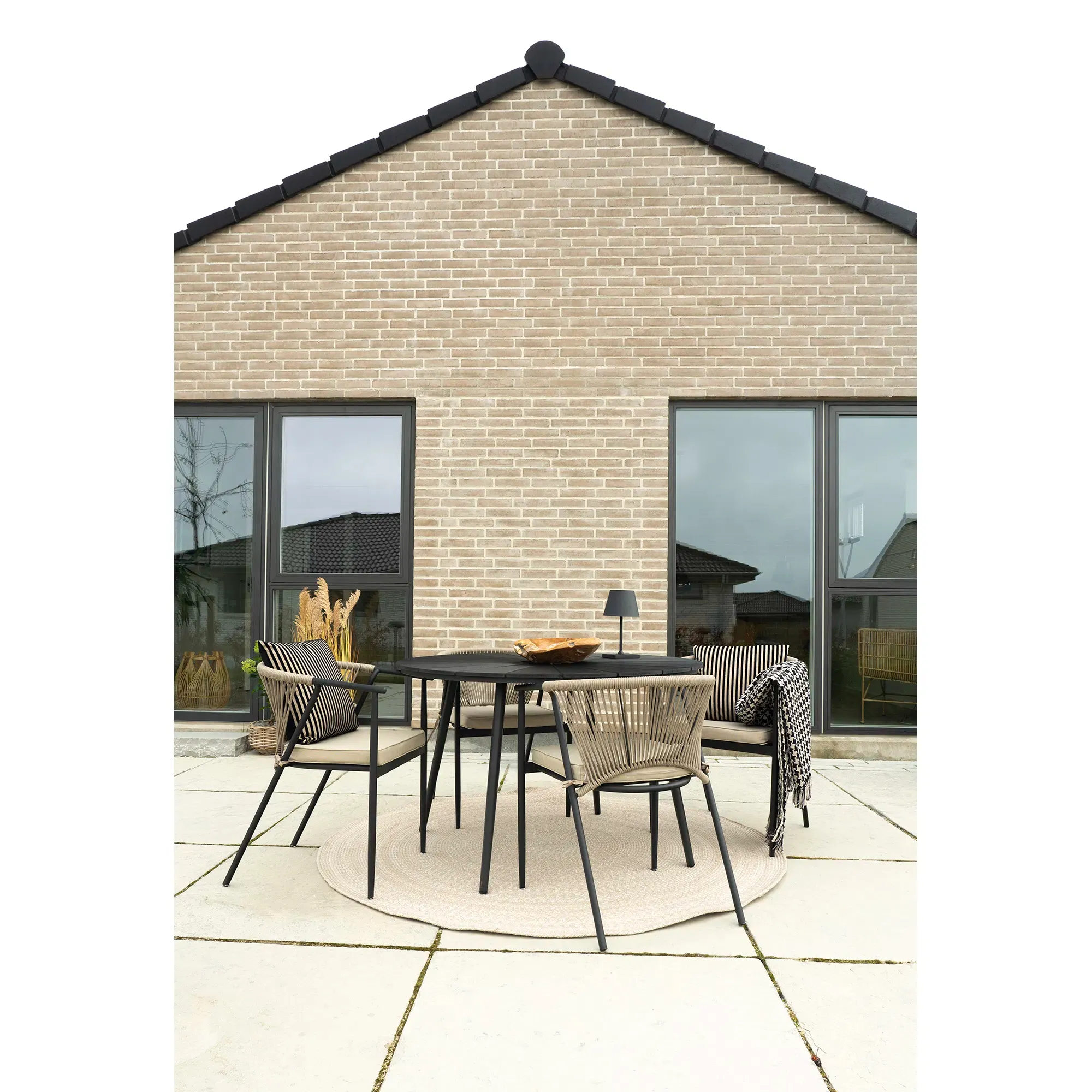 Stół tarasowy ATLANTA fi120 cm - efekt drewna, czarny - 7501115