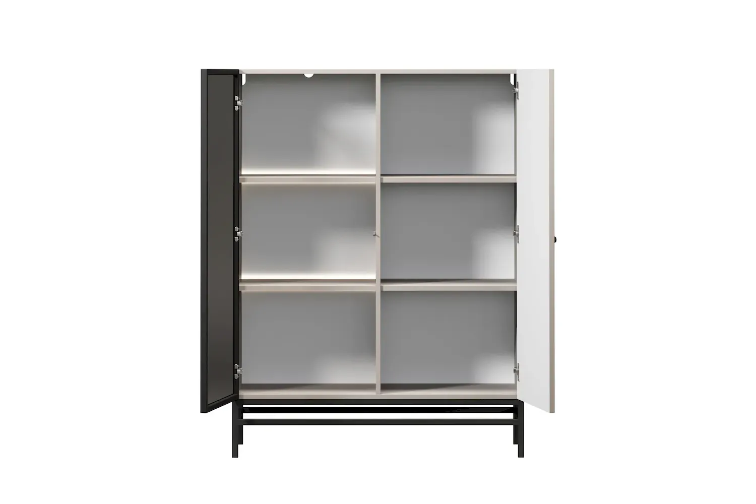 Witryna 2-drzwiowa LORINI 100 oświetlenie LED szkło Antosol - cashmere gałka czarna stelaż czarny - B_166736