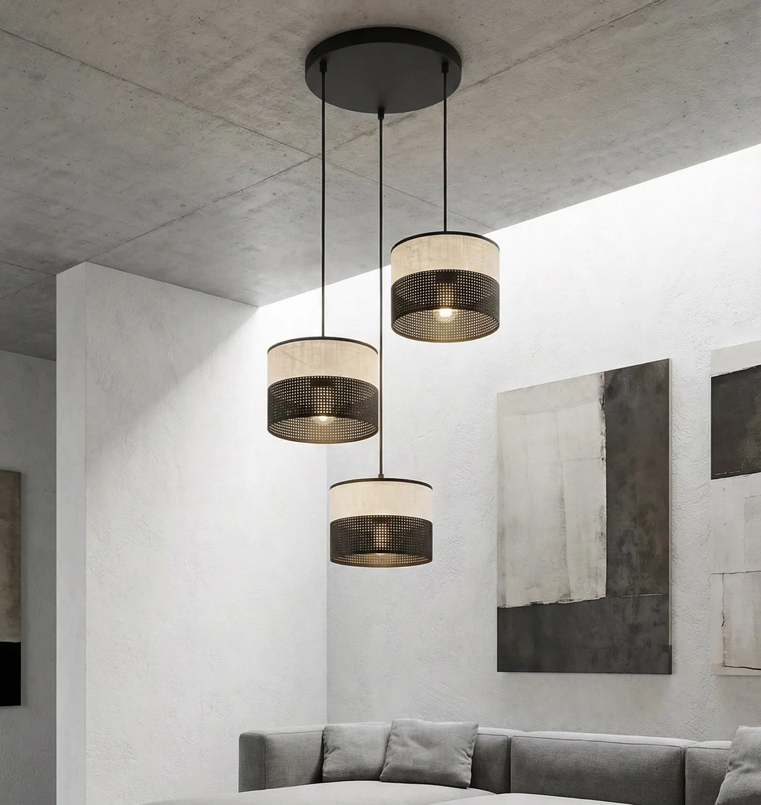 Lampa wisząca KARBON 3 BL GRAY PREMIUM z abażurami szara czarna - 1652/3PREM