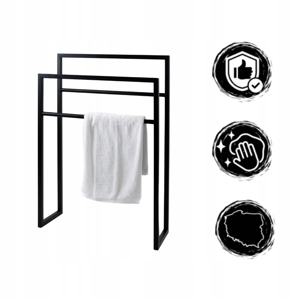 Wieszak na ręczniki drewniany REZE 45x20x78 czarny - LD_TZ000379