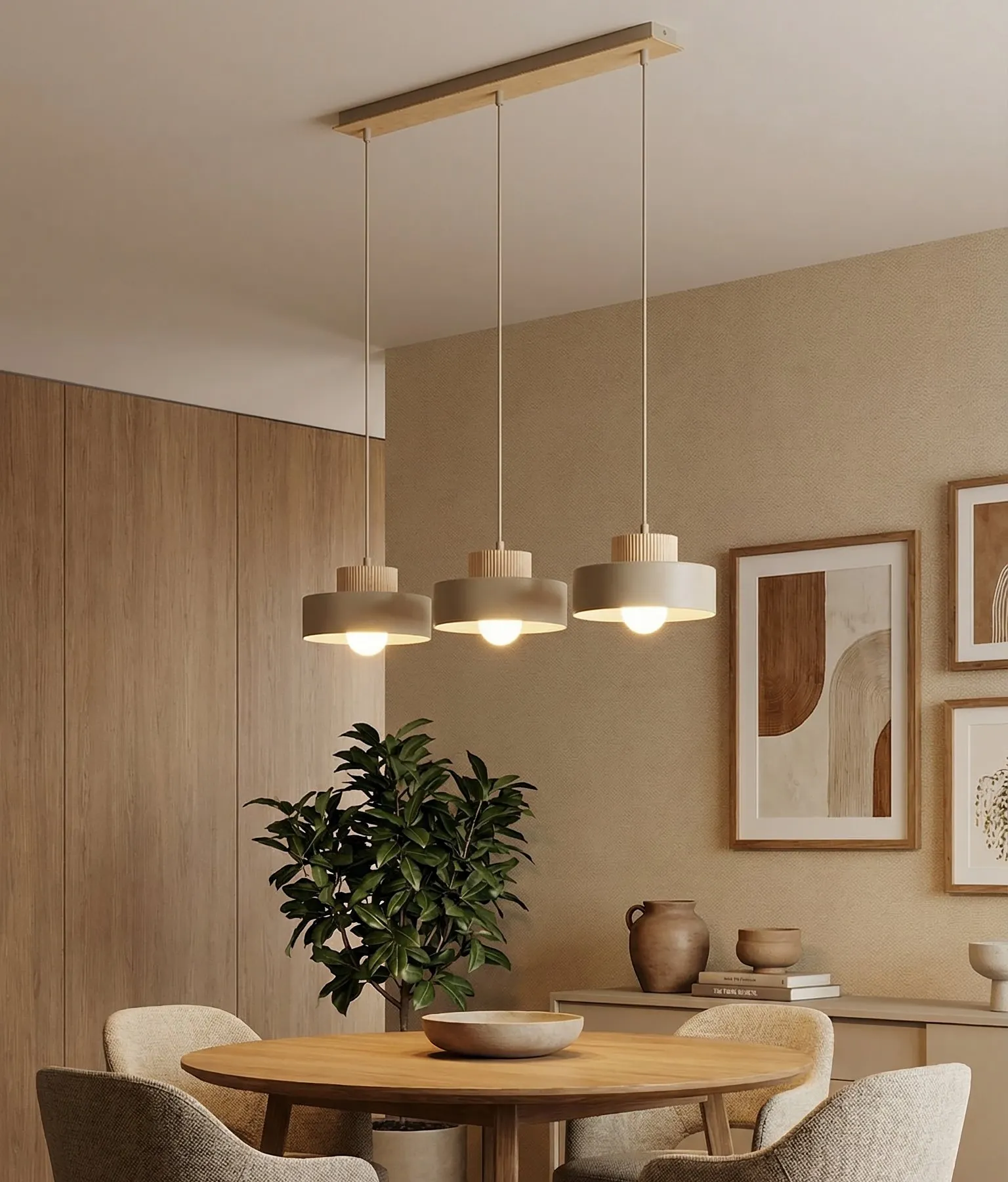 lampa sufitowa, kinkietowy żyrandol, drewniane lampy, jadalnia, industrialny design
