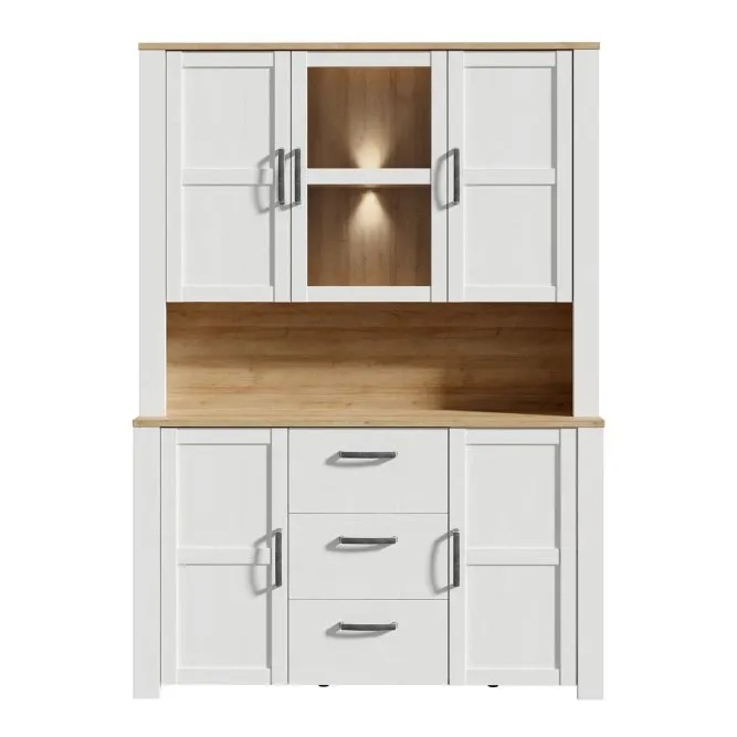 Witryna - kredens 5-drzwiowa z 3 szufladami CHISBURY - dąb riviera, modrzew jasny sibu - BHLV831-M482