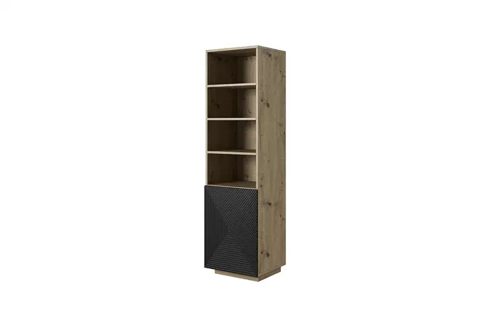 Regał ASHA 50 1D - czarny mat - dąb artisan - ryflowany front - cokół