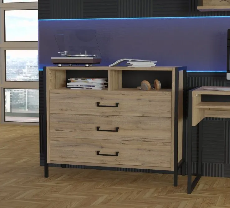 Komoda z 3 szufladami ORIENTAL TREE dąb Bartex, czarny - HUDK212-M524