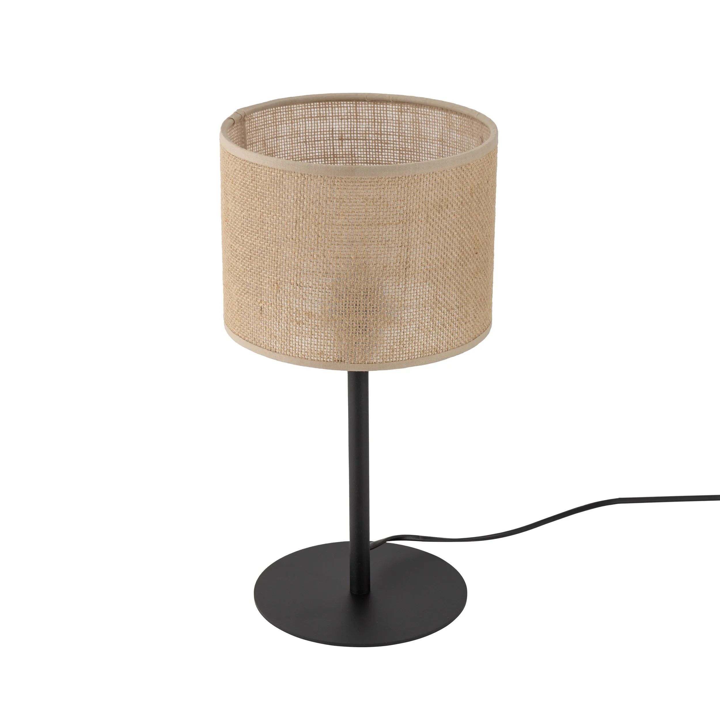 Lampka nocna JUTA czarna z brązowym abażurem okrągłym z tkaniny 39x22cm - TK_5552