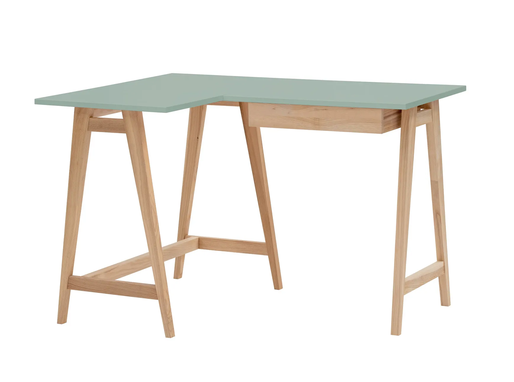 Biurko jesionowe narożne LUKA Lewe z szufladą 115cm x 85cm kremowe kolor nóg naturalny