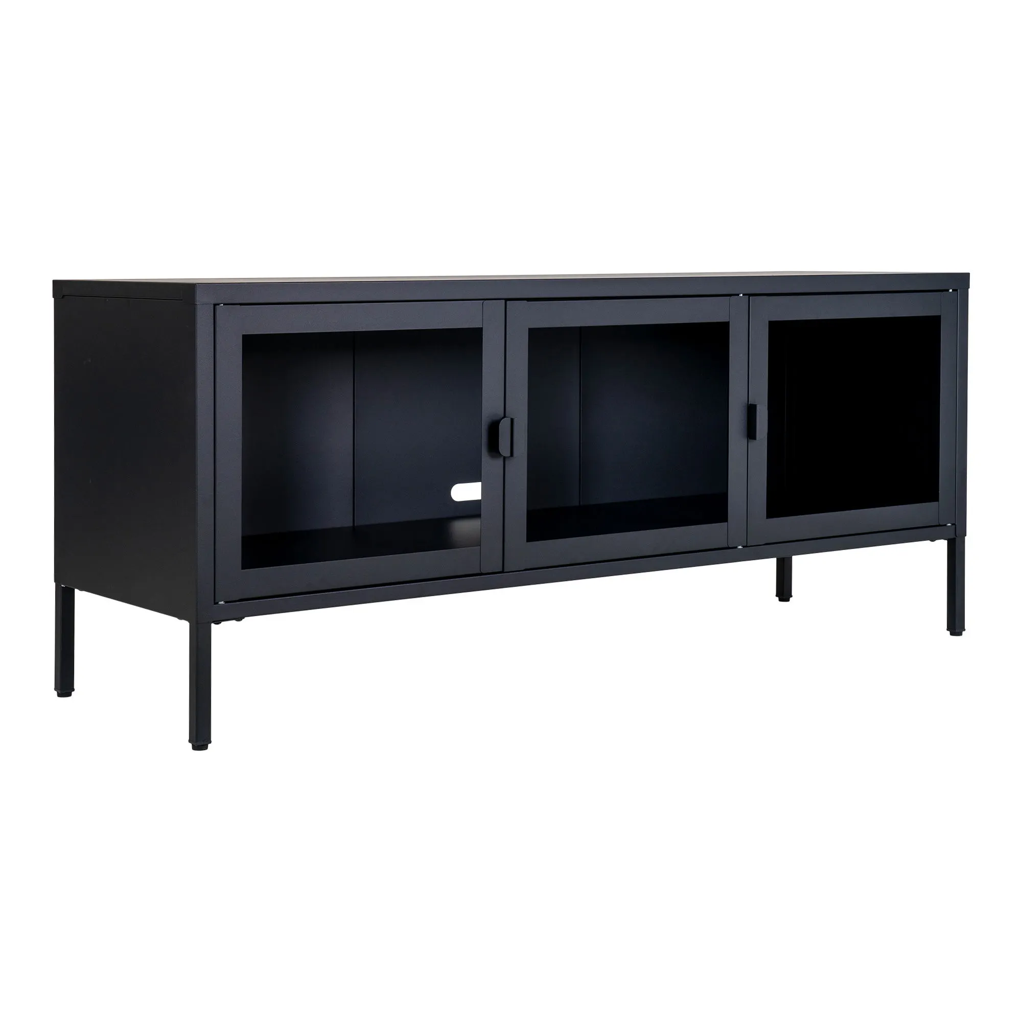 Szafka RTV 3 drzwiowa z przeszkleniem BRISBANE 130x40x55 cm - czarna