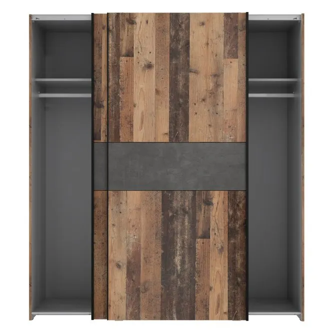 Szafa 2-drzwiowa CLIF drzwi przesuwne z panelem 170 cm, old wood vintage, beton - W3NS823E5-C754