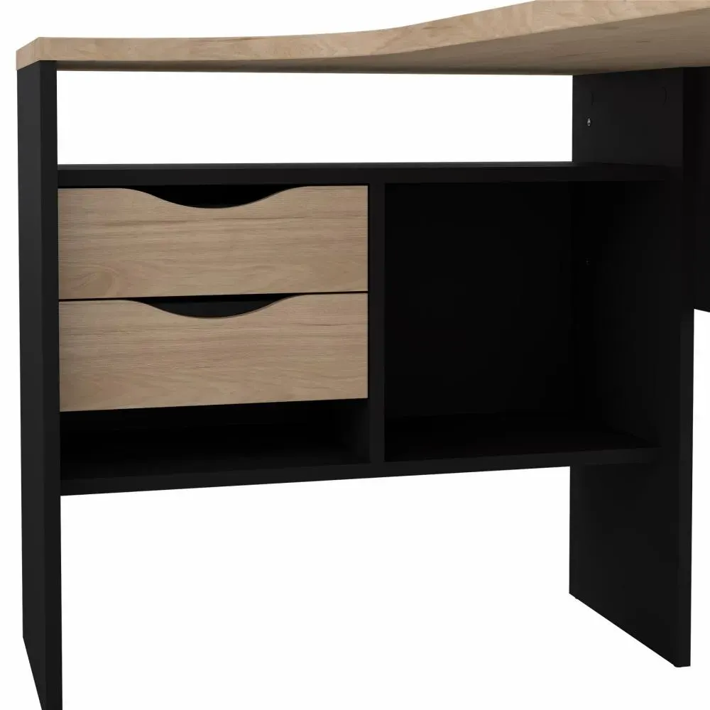 Narożne biurko z 2 szufladami FUNCTION PLUS 145cm czarny mat/Jackson Hickory - TV_80118GMHL