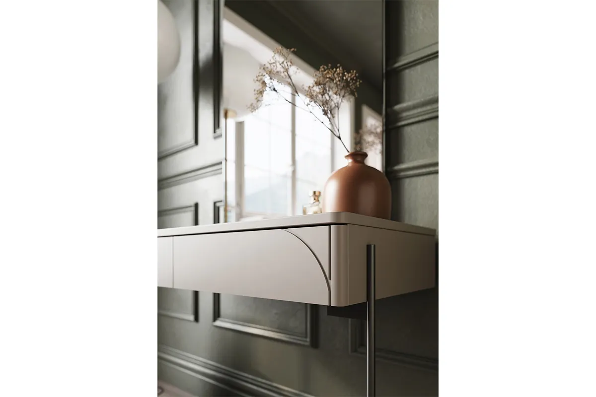 Toaletka - konsola z 2 szufladami SONATIA 100 - kremowy - czarny stelaż - B_149184