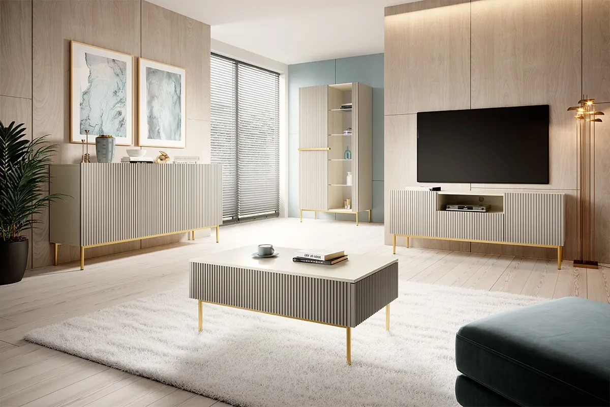 Witryna 2-drzwiowa NICOLE 100 - kremowa - złoty stelaż - B_148110