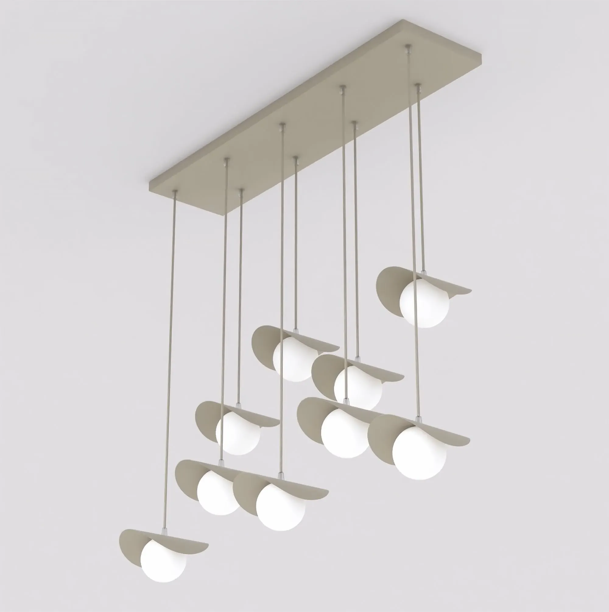 lampa wisząca, lampa sufitowa, konstrukcja minimalistyczna, białe klosze, metalowa zawieszka