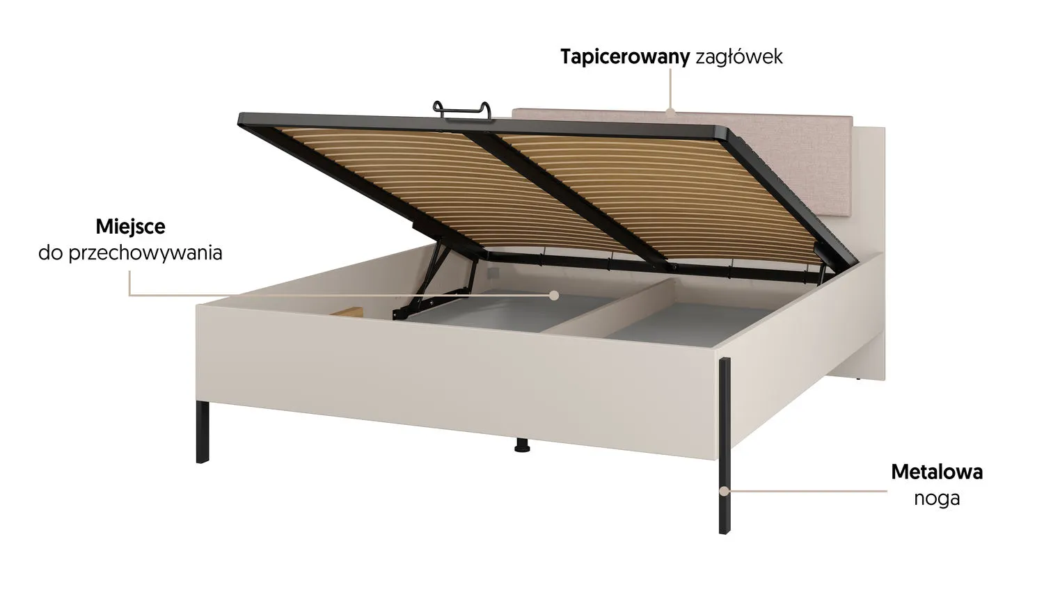 Łóżko z zagłówkiem i pojemnikiem JUKON S 160x200 kaszmirowe - 24KSND51