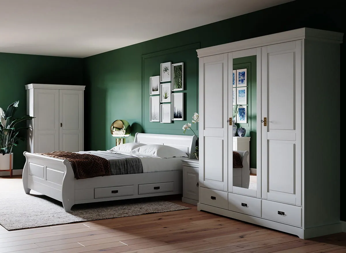 Łóżko sosnowe z 4 szufladami Toskania 160cm Biały - PL2025B