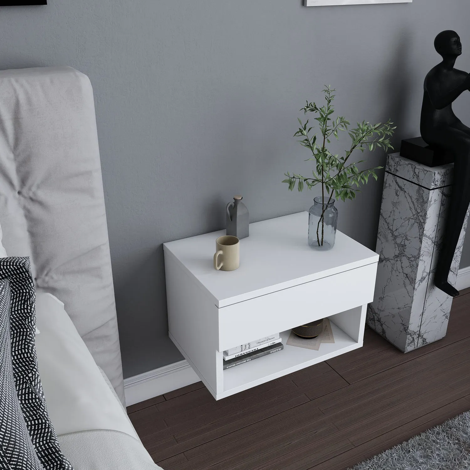 Szafka nocna wisząca z szufladą JAMOT 45x29x32 biała — zdjęcie 4