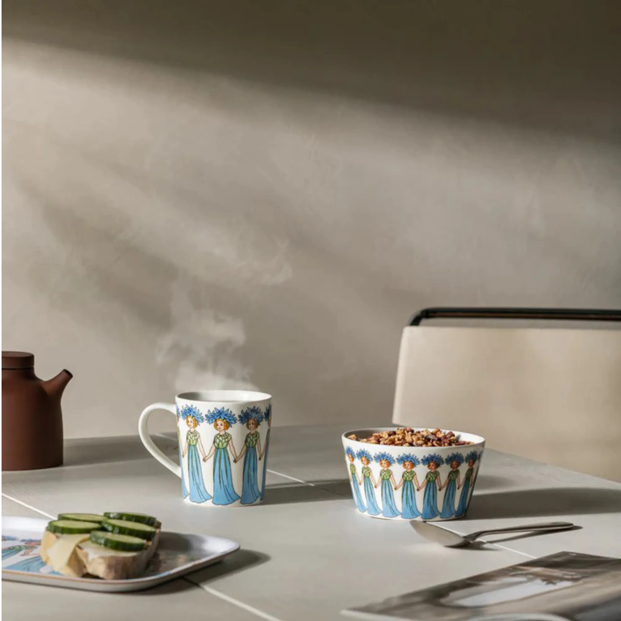 image mug, cup, porcelana, wzór niebieski, miska na desery