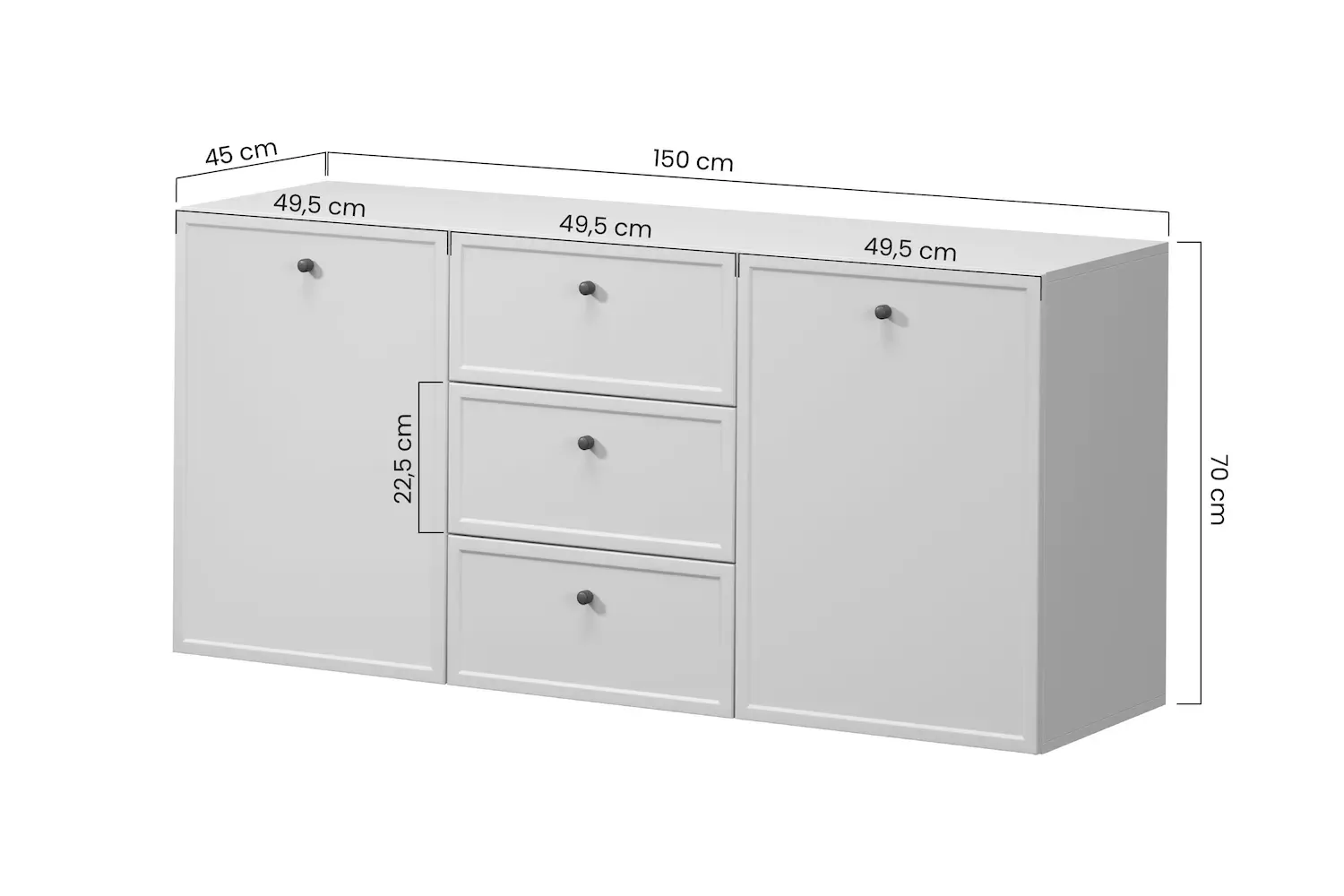 Komoda wisząca 2-drzwoiowa z 3 szufladami LORINI 150 - cashmere uchwyt T-bar czarny - B_166773