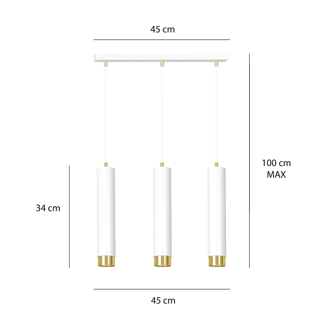 image lampa wisząca, pendant, trzy szyjki, biała, złote wykończenie