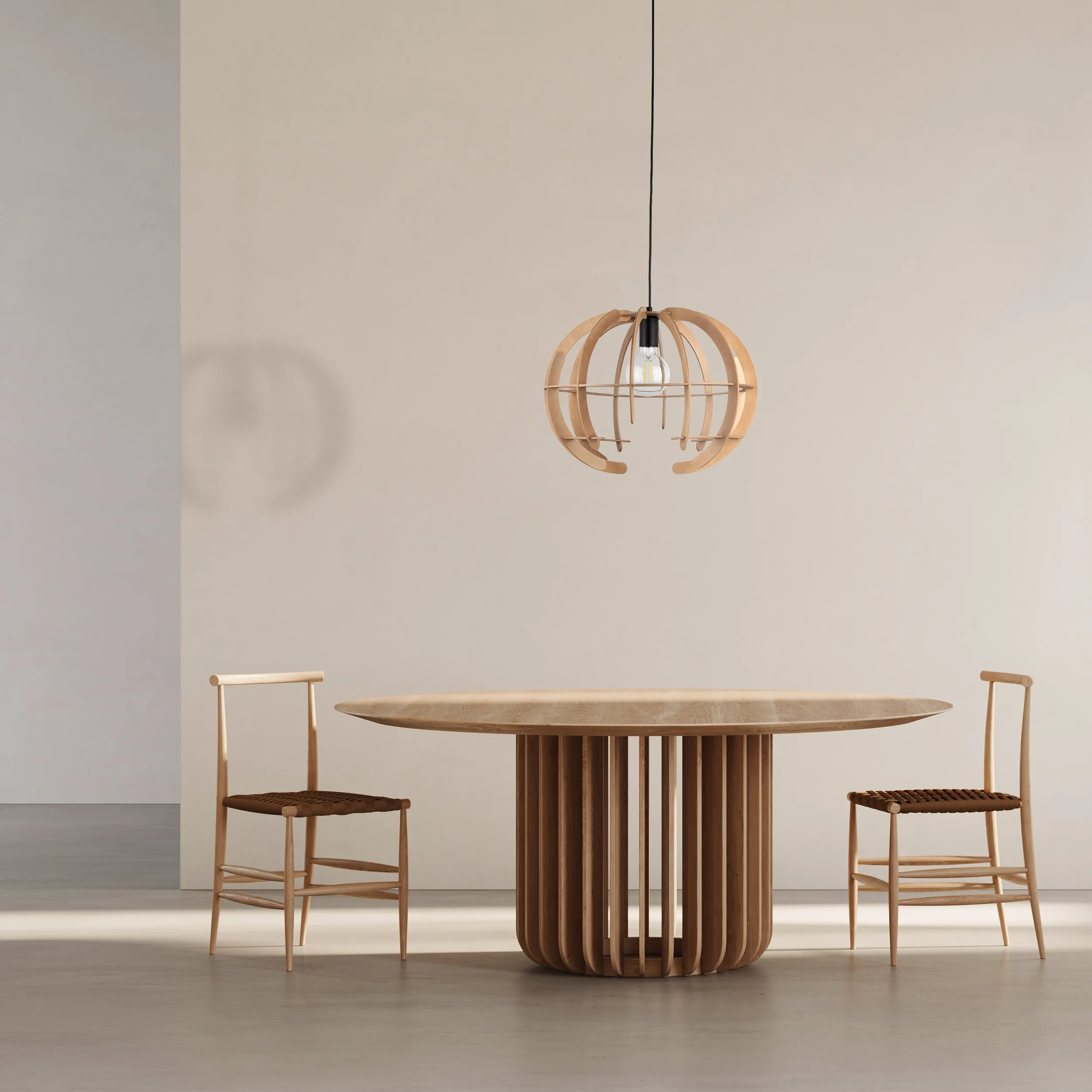 Lampa wisząca VENUS czarna z drewnianym okrągłym kloszem - TK_6886