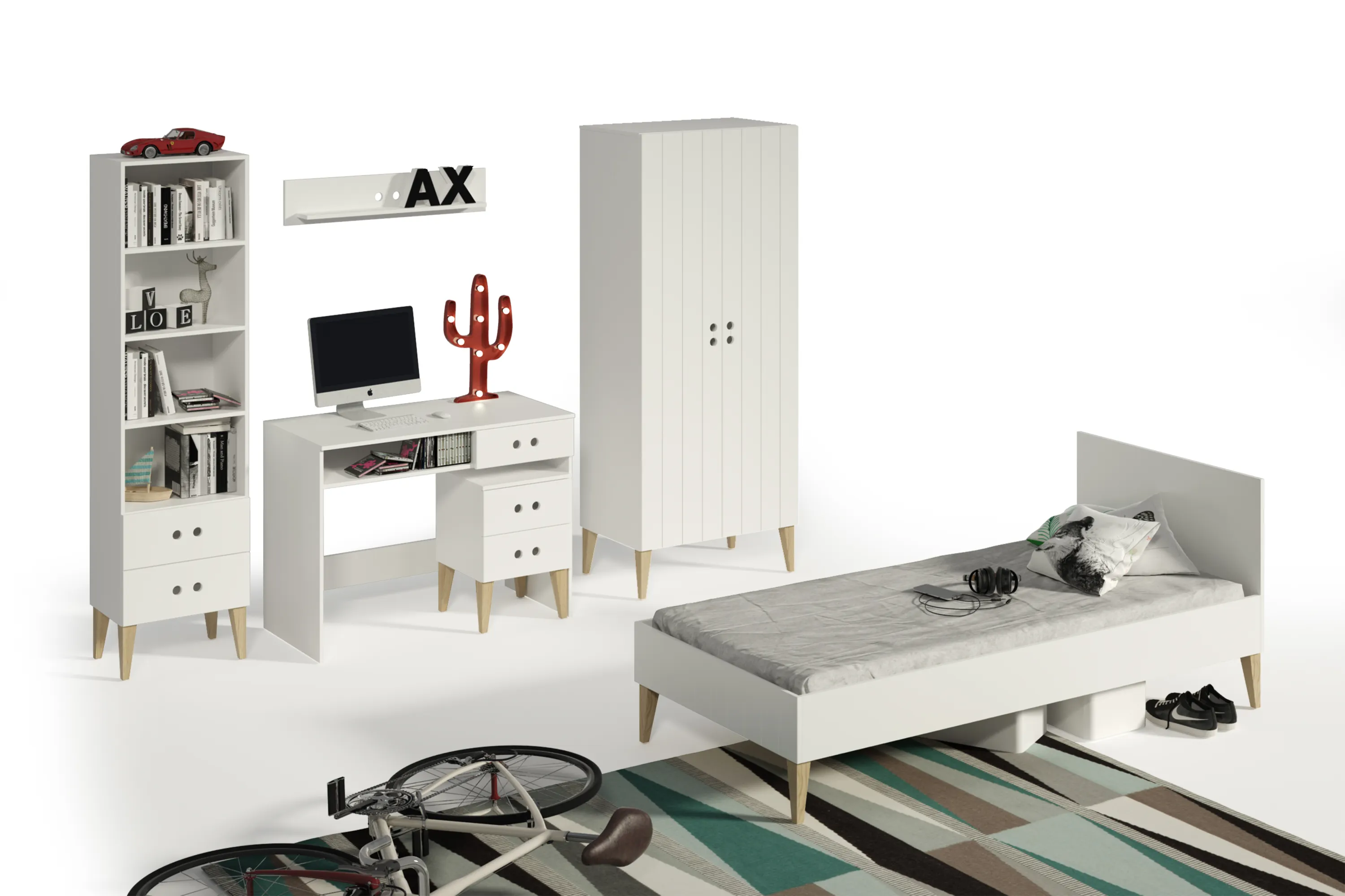 Łóżko z zagłówkiem CUBE 90x200 białe - BAN_CU-9