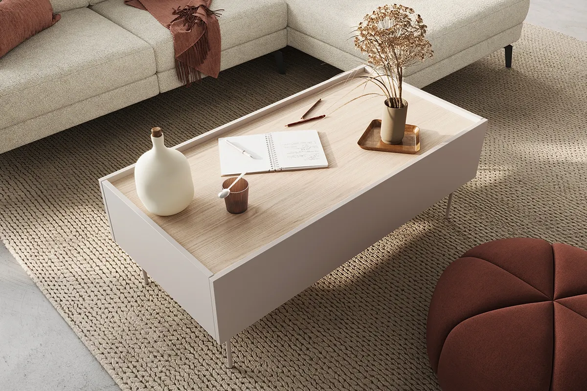 Ława DESIN 120 z 2 szufladami - kremowa / dąb nagano - B_149044