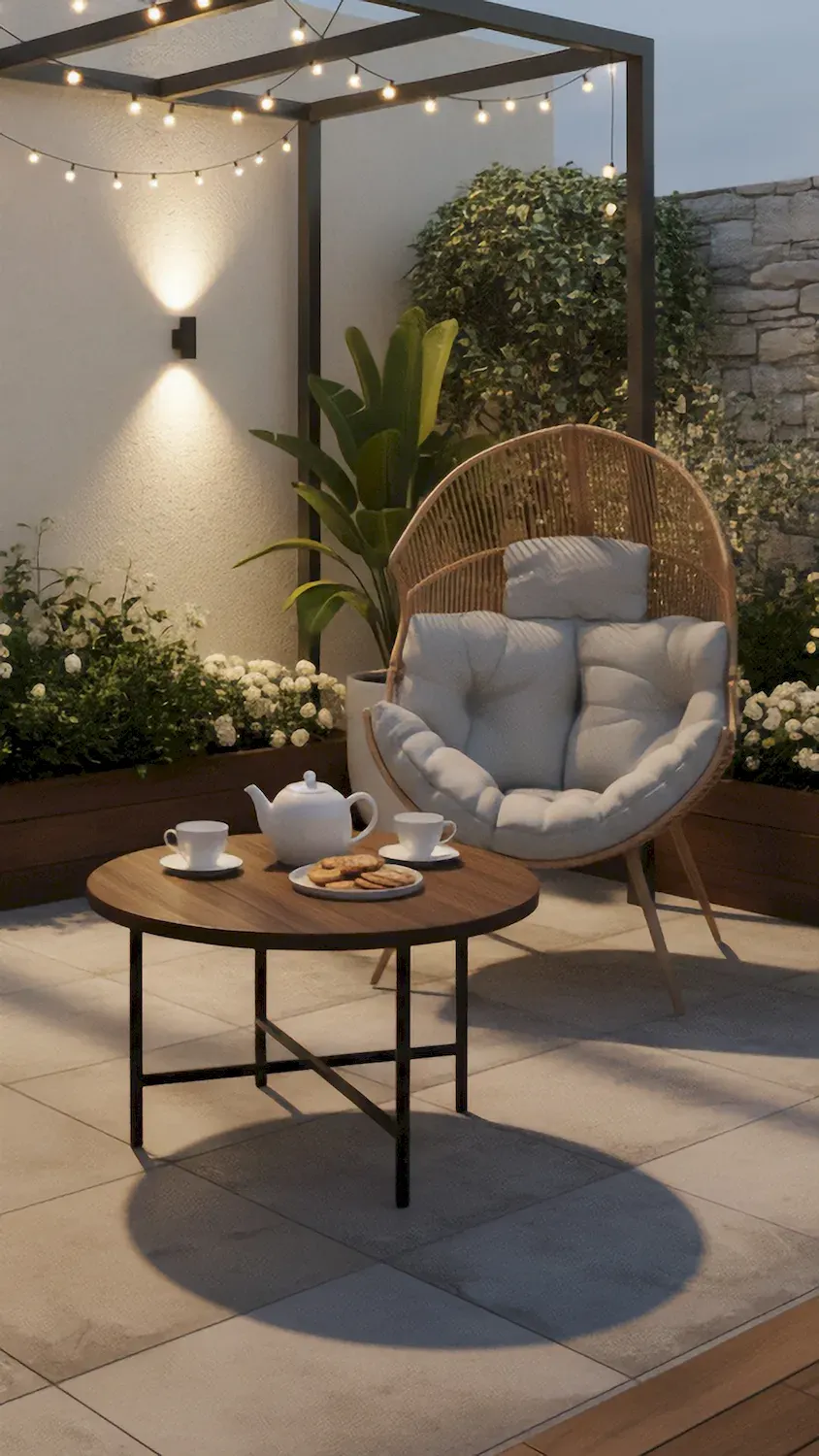 Fotel ogrodowy technorattanowy SUMMERY kokon z szarą poduszką naturalny Zenjoy — zdjęcie 20