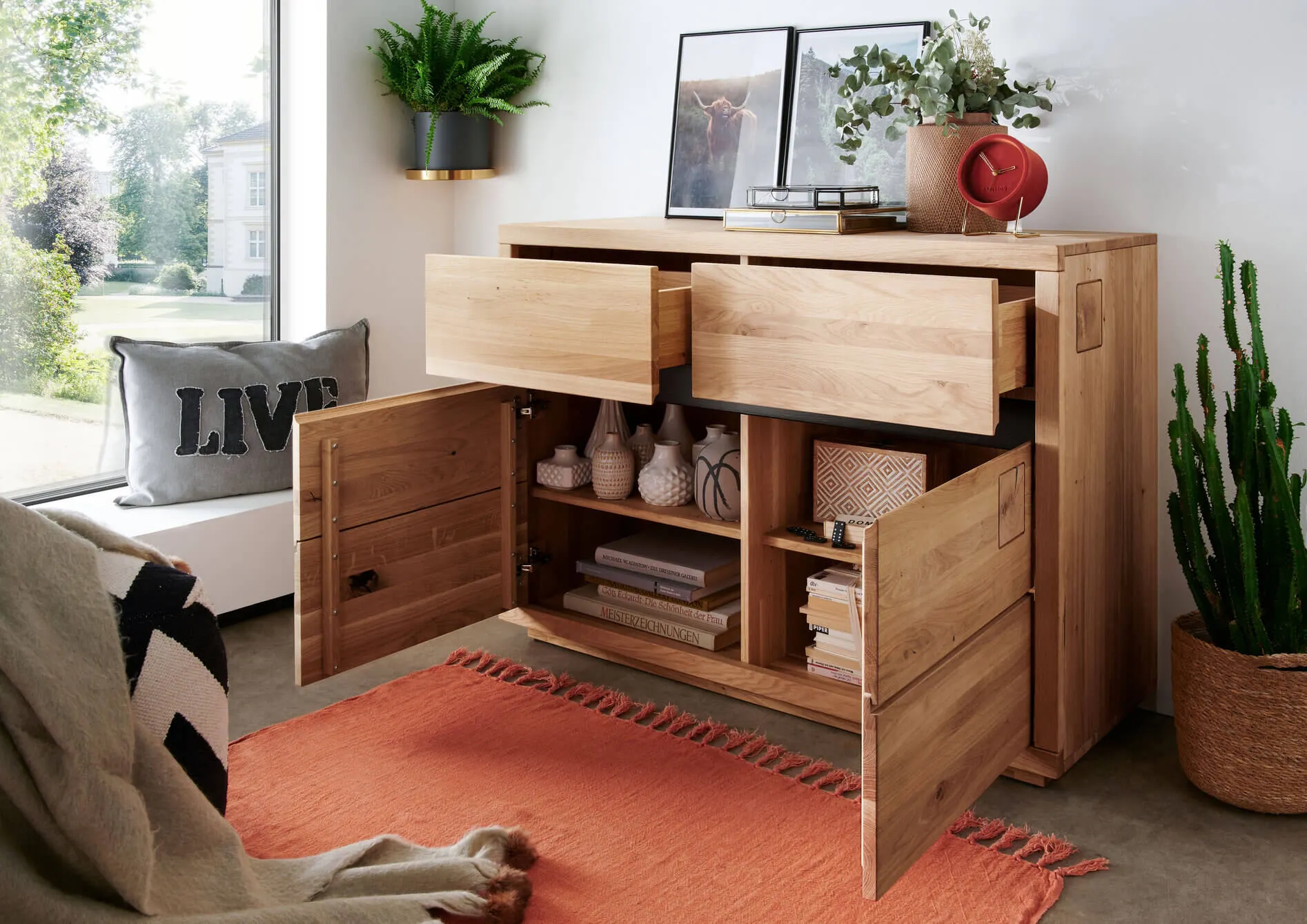 Komoda dębowa HALLOW 120x85 z 2 szufladami i 2 szafkami - GK_1031595701