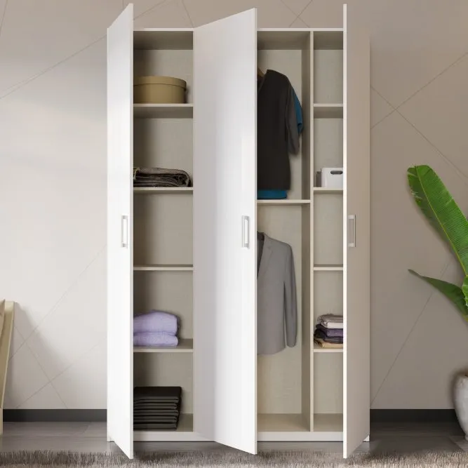 Szafa 3-drzwiowa HOME NOOK 2 drążki i półki 130cm biała - HMNS931-120