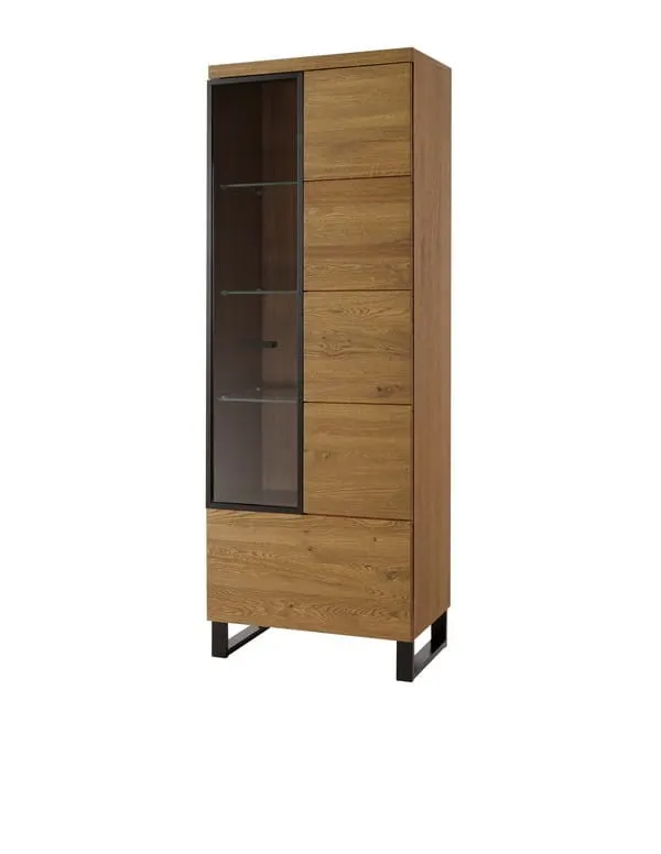 Witryna 1-drzwiowa PRATTO 11 lewa dąb rustical czarny mat 198x67x42cm