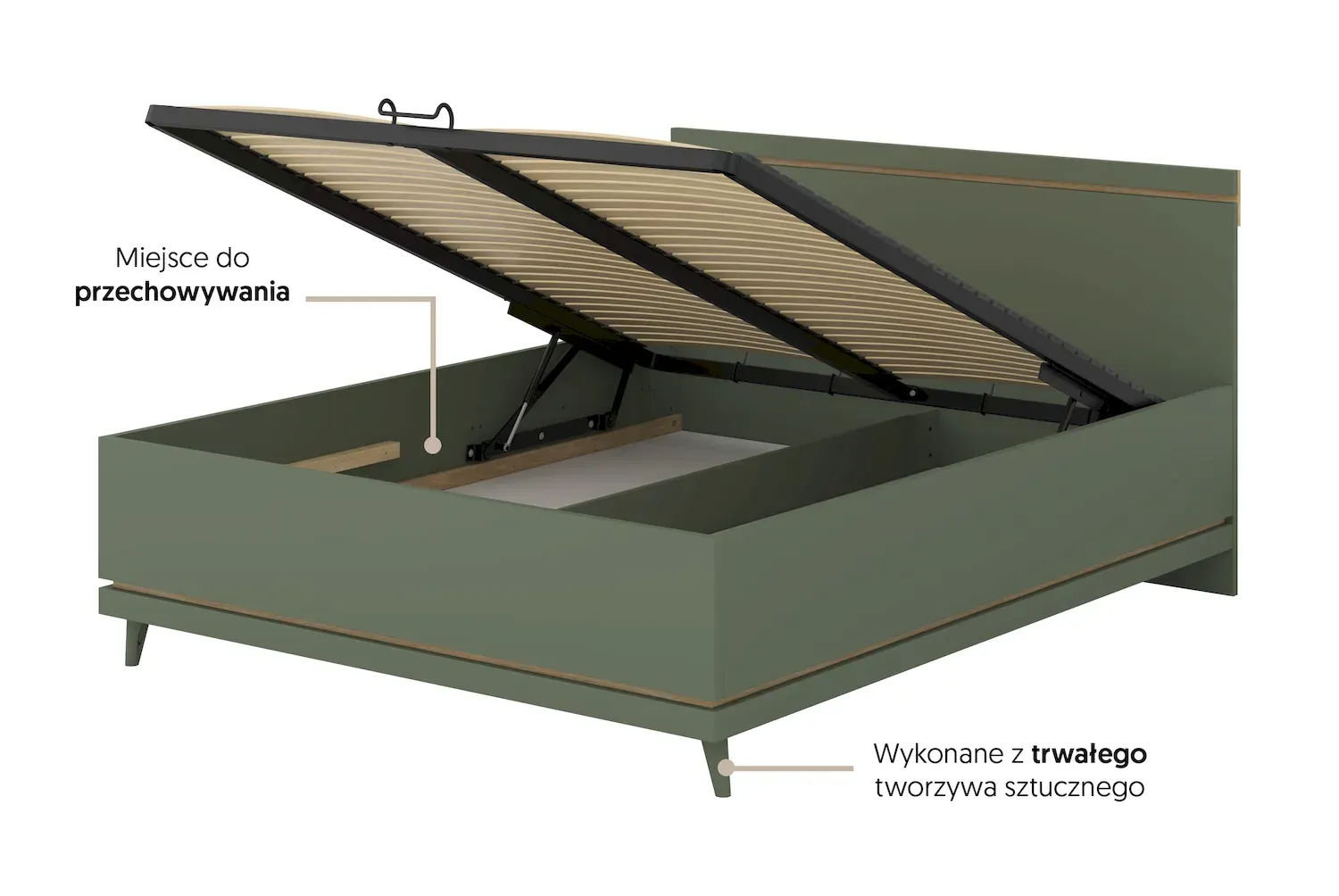 Łóżko z pojemnikiem SCANDI 51 160cm zielony - 24GDOH51