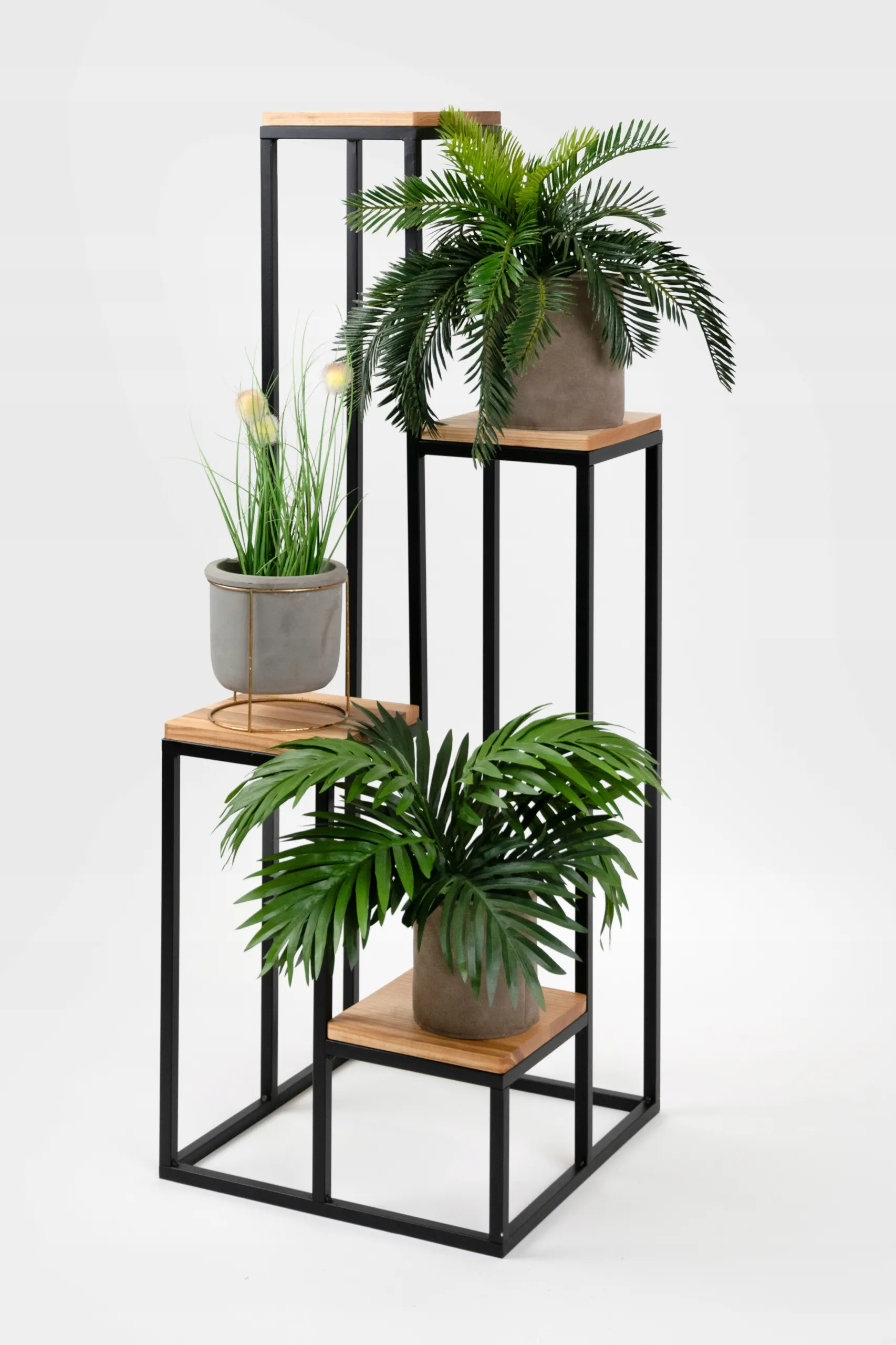 Kwietnik stojący 4-poziomowy TULUZA 40x40x112 czarny naturalny - LD_TZ000048