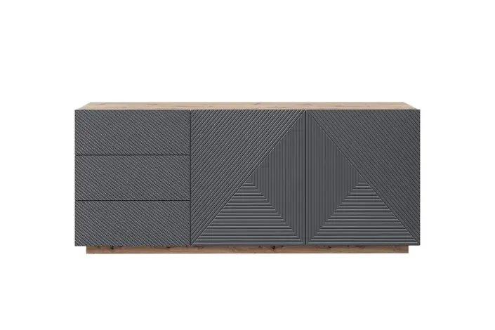 Komoda ASHA 167 z szufladami - szara - dąb artisan - ryflowany front - cokół - B_57068