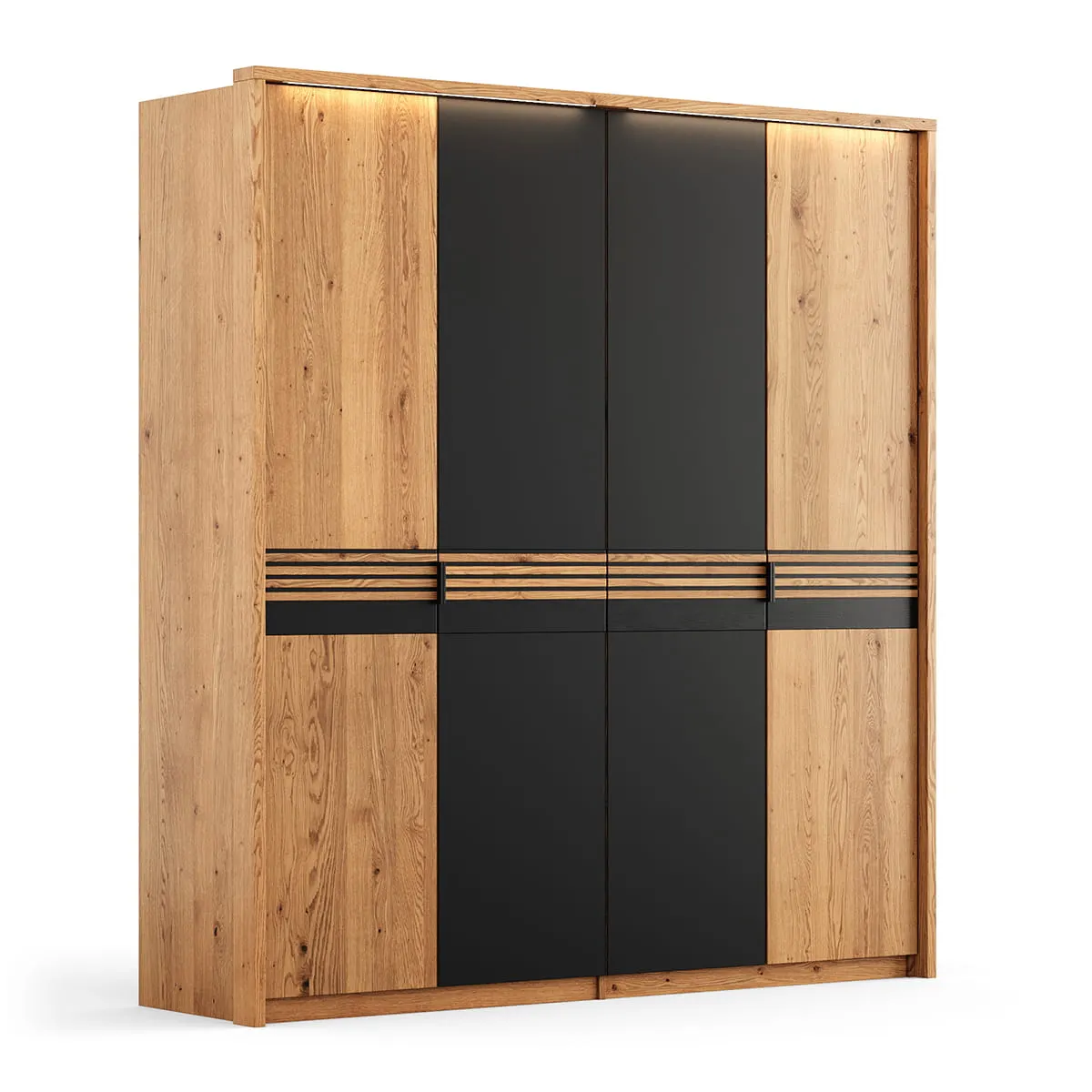 Szafa modułowa 4-drzwiowa ( podwójne drzwi szklane ) RAVELLO Dąb Olejowany, Czarny
