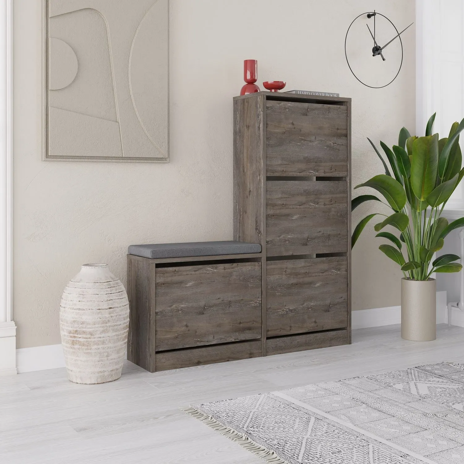 Szafka na buty z siedziskiem DUDE drewniana SZ105 W118 ciemny brąz - ASI_779HMS4118