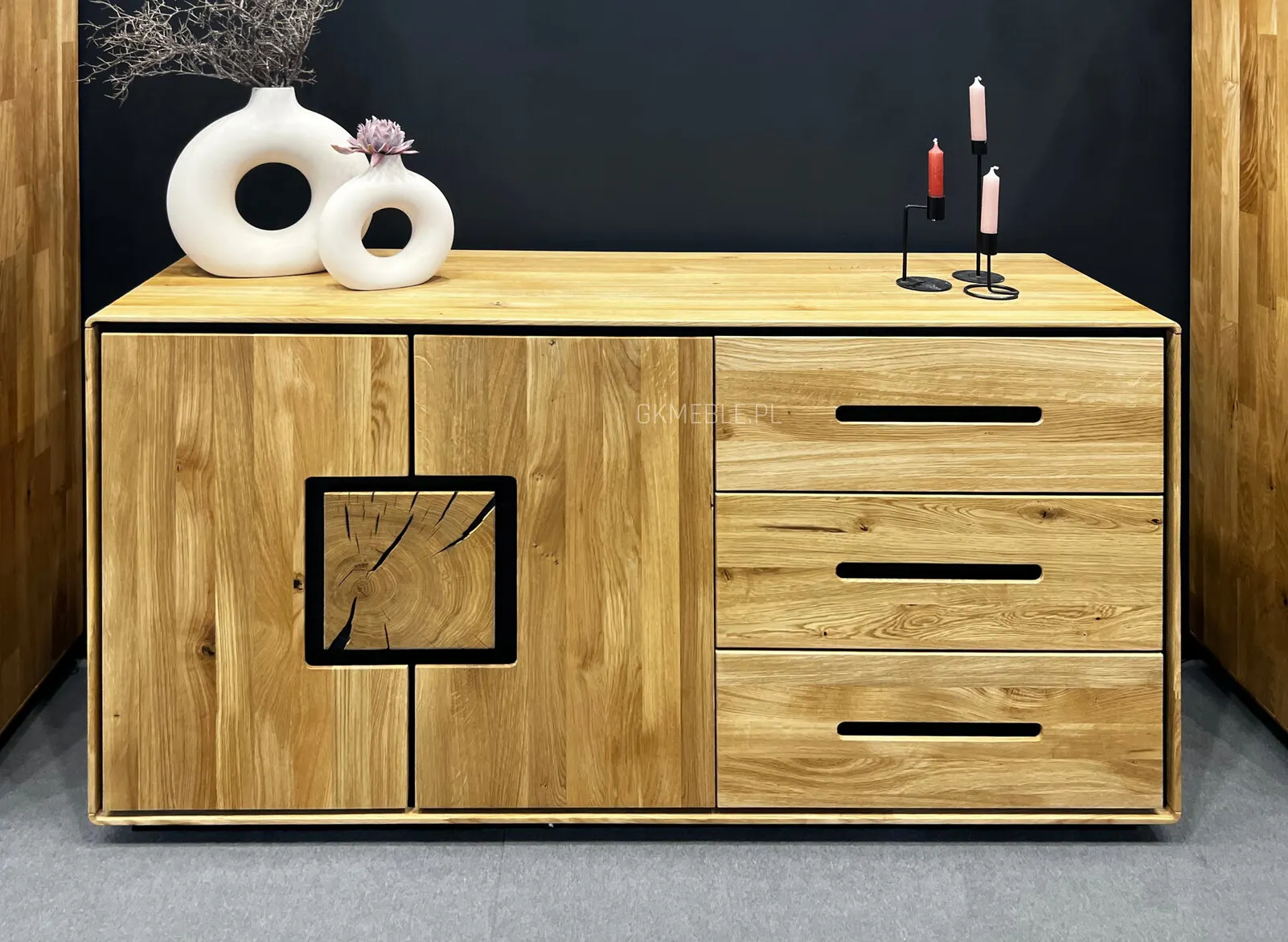 Komoda 1-drzwiowa z 3 szufladami dębowa MELLOW 145x77 - GK_103625301