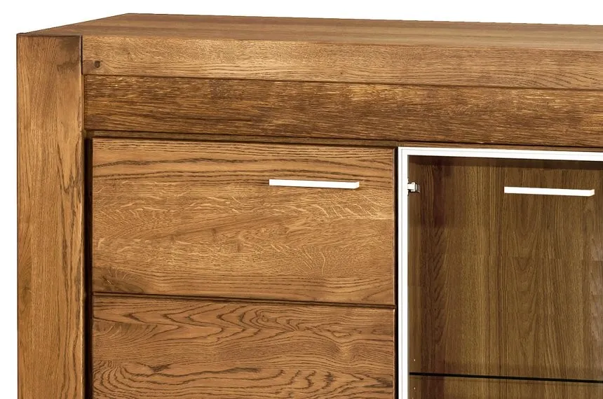 Komoda z witryną 4-drzwiowa VELVET 49 drewniana dąb rustical 201x88x42cm - TH-100-1421