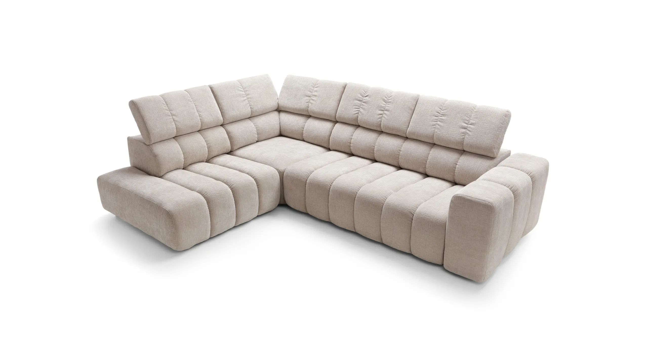 Narożnik modułowy ZURICH A2E-C-OTTR lewostronny, regulowane zagłówki - Tkanina Over The Horizon 08 beżowy - ZURICH_NAR_OTH08_L